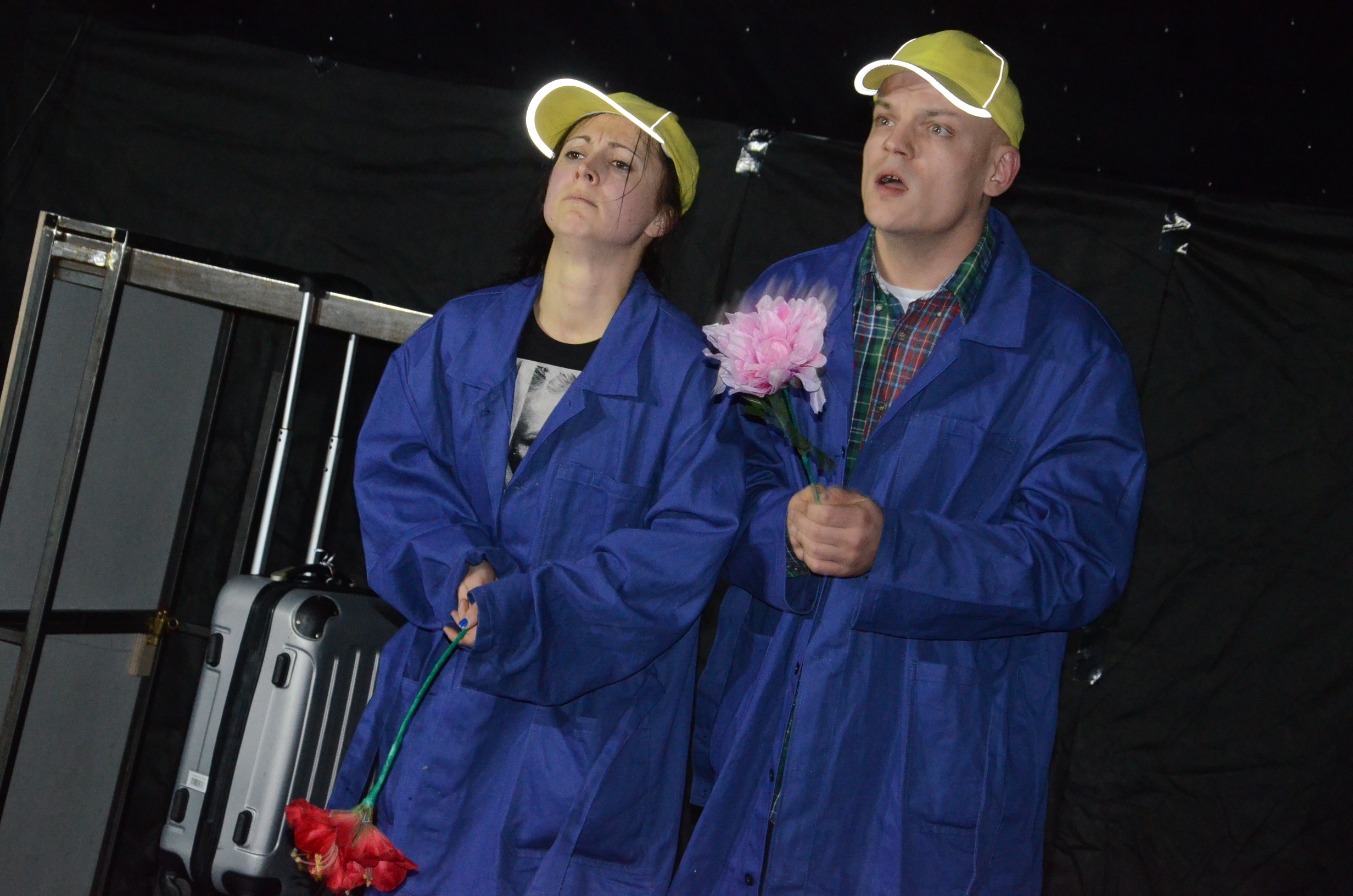 Anete Berķe un Kaspars Kārkliņš izrādē "Dērbijas vergi" // Foto – Uldis Dobelis